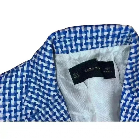 Zara Basic Blue one button c Blazer Sz M Herringbone Office Siren Secretary - Picture 4 of 6